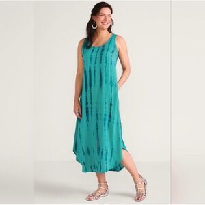 Soft Surroundings Large Found Paradise Tie Dye Turquoise & Blue Dress
